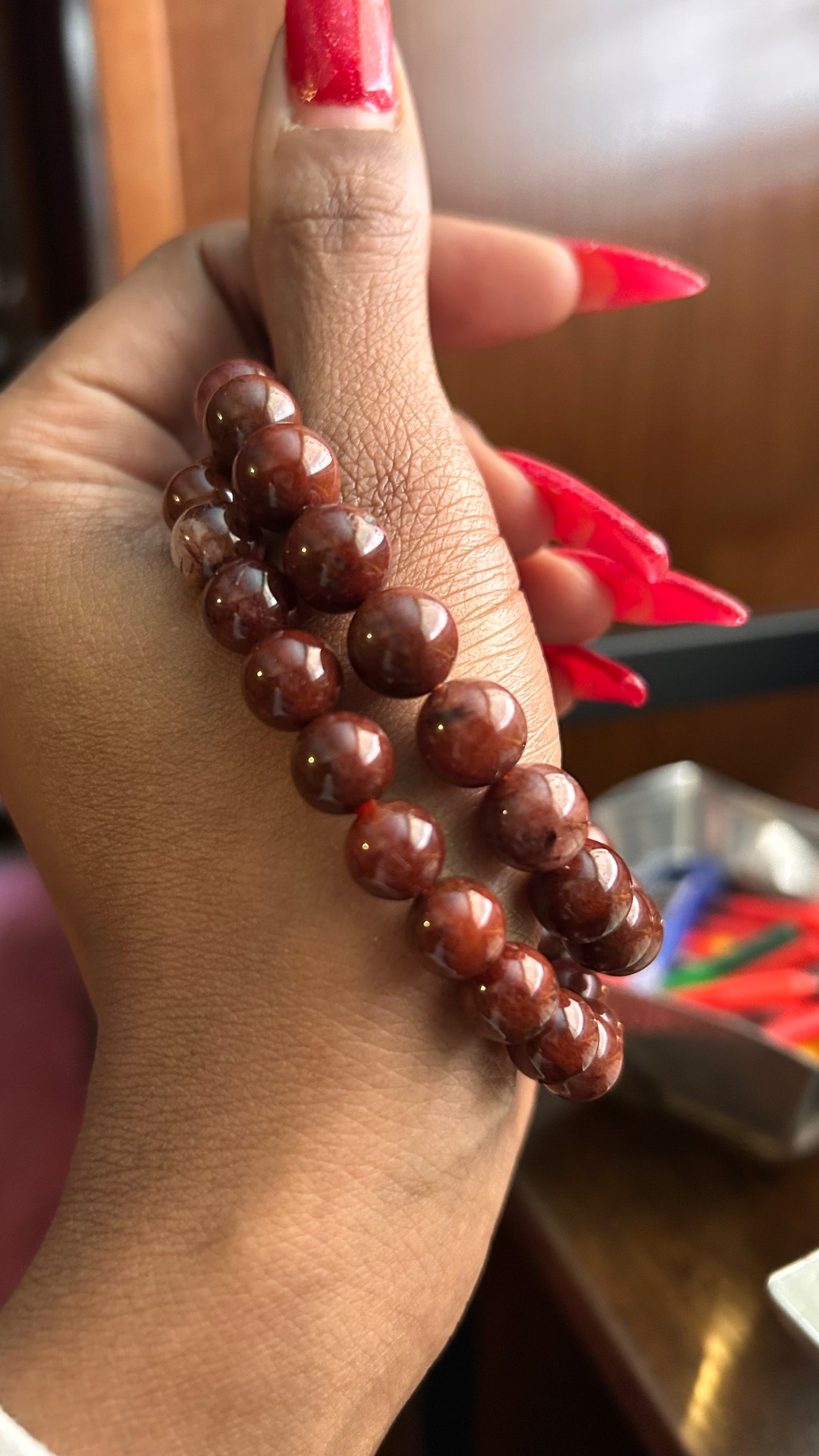 RED RUTILATED QUARTZ (Red “Bunny Hair” Quartz) Bracelet: