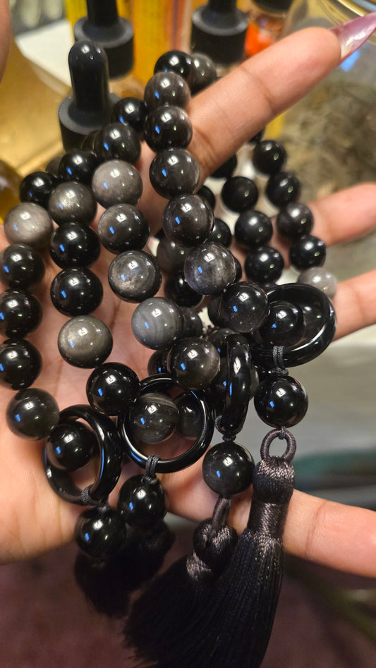 SILVER OBSIDIAN PRAYER BEADS