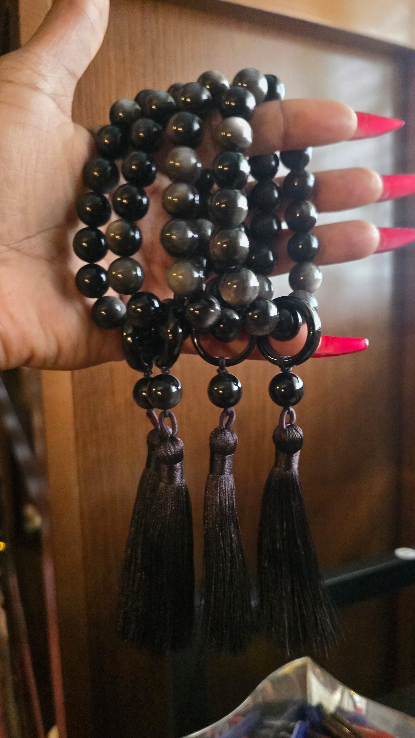 SILVER OBSIDIAN PRAYER BEADS