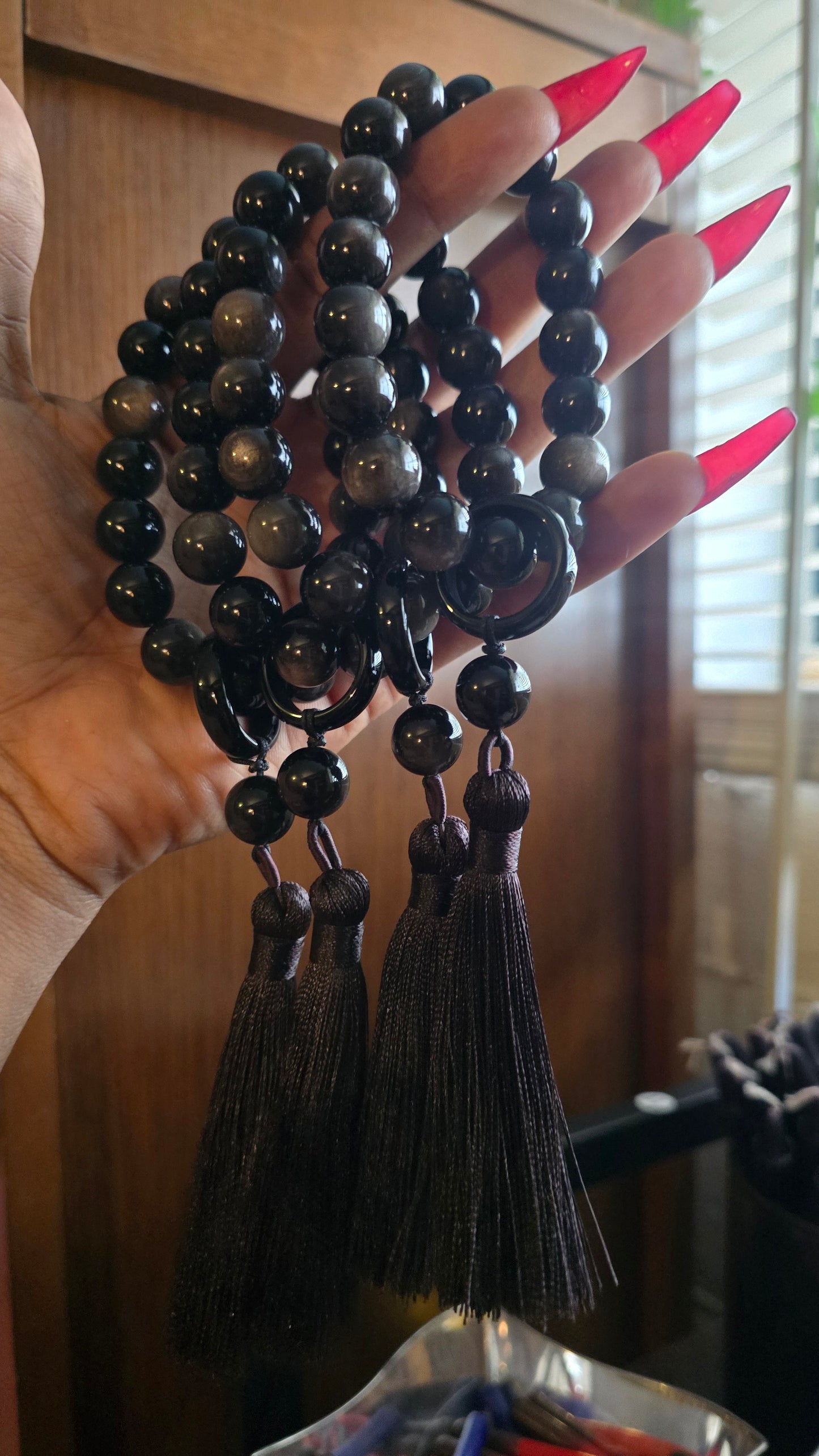 SILVER OBSIDIAN PRAYER BEADS