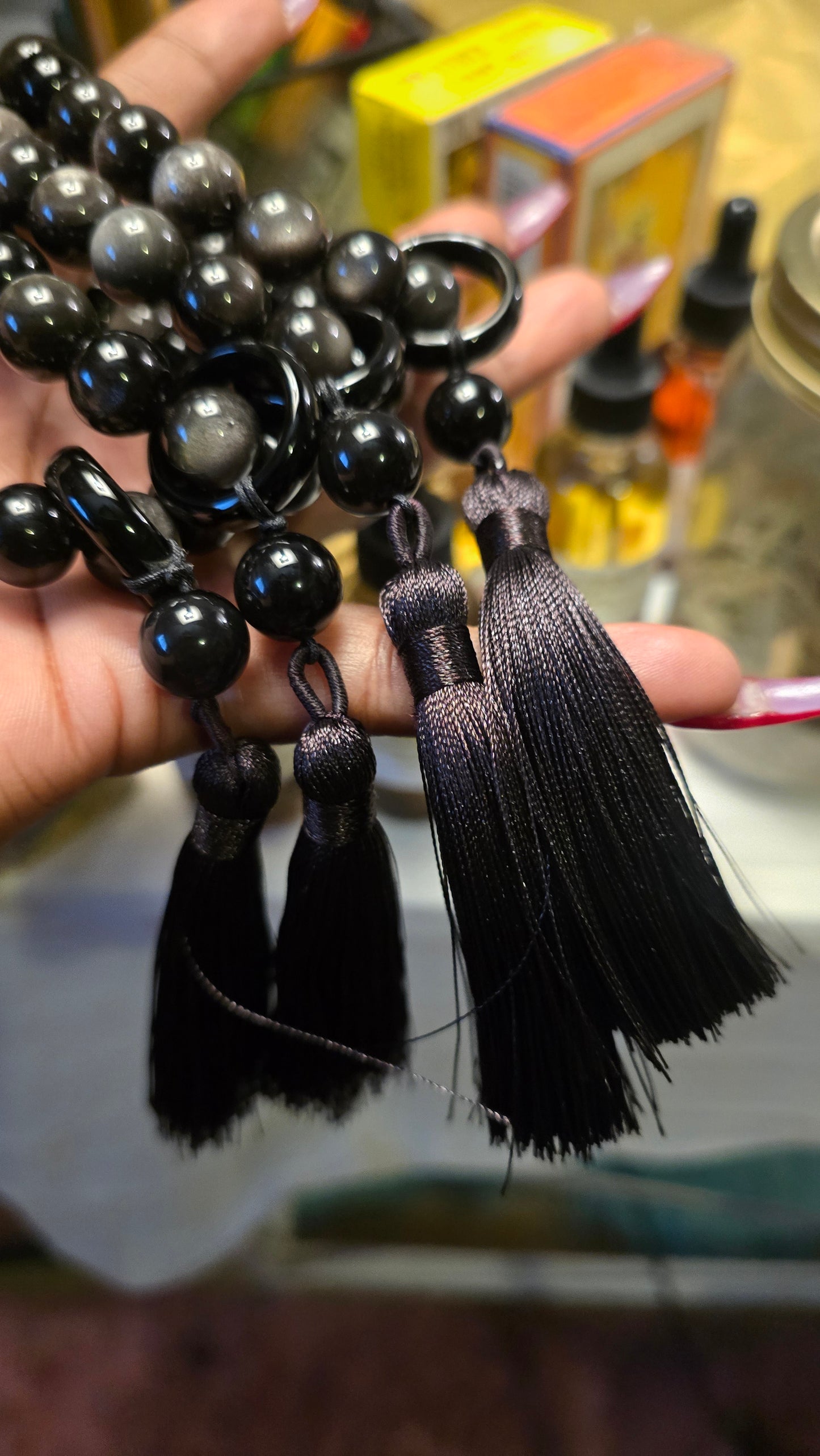 SILVER OBSIDIAN PRAYER BEADS